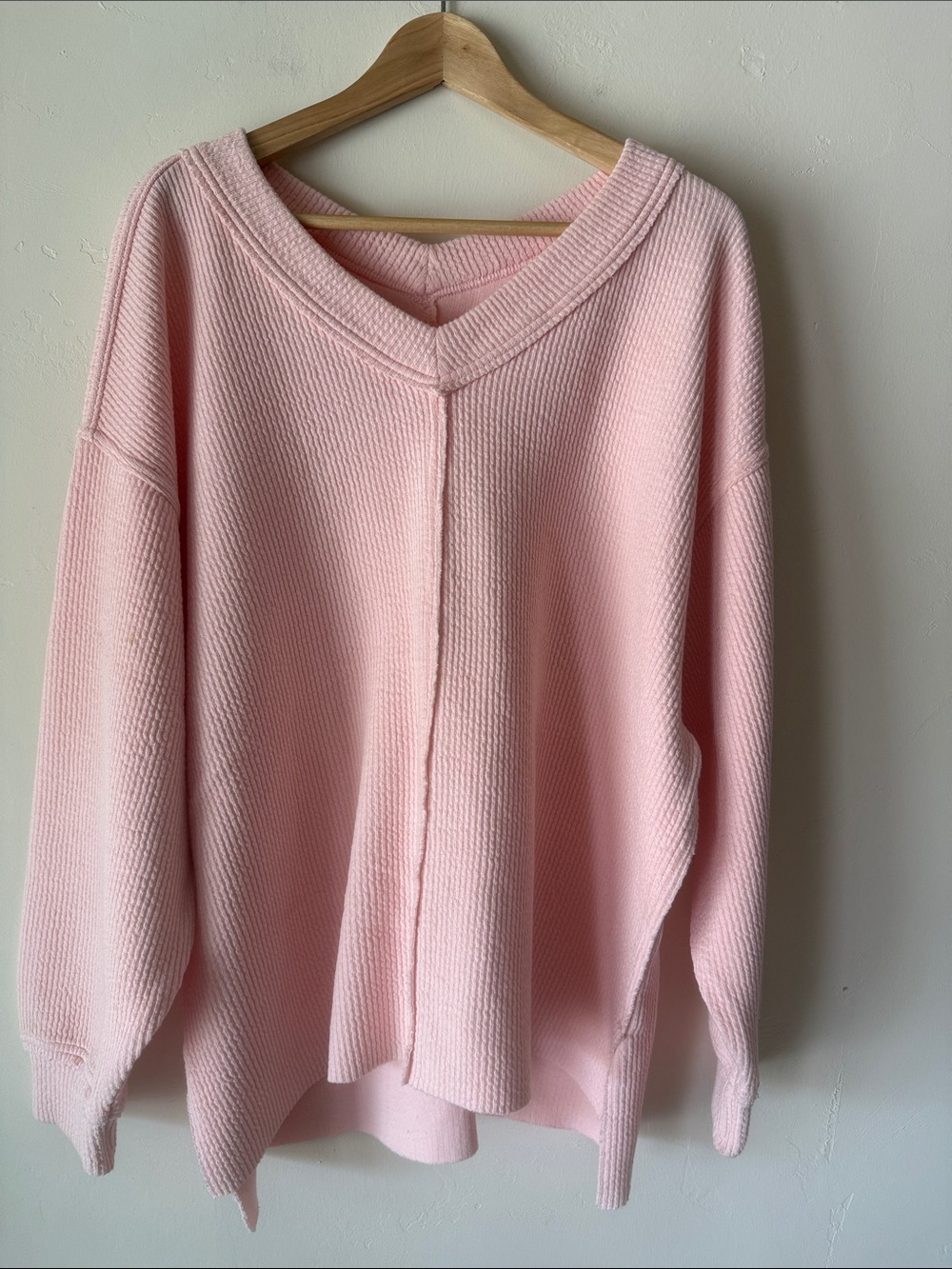 aerie Light Pink V-Neck Ribbed Knit Sweater
